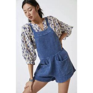 ANTHROPOLOGIE LA BIZ Maronie Relaxed Gauze Shortalls in Light Blue Medium Beachy